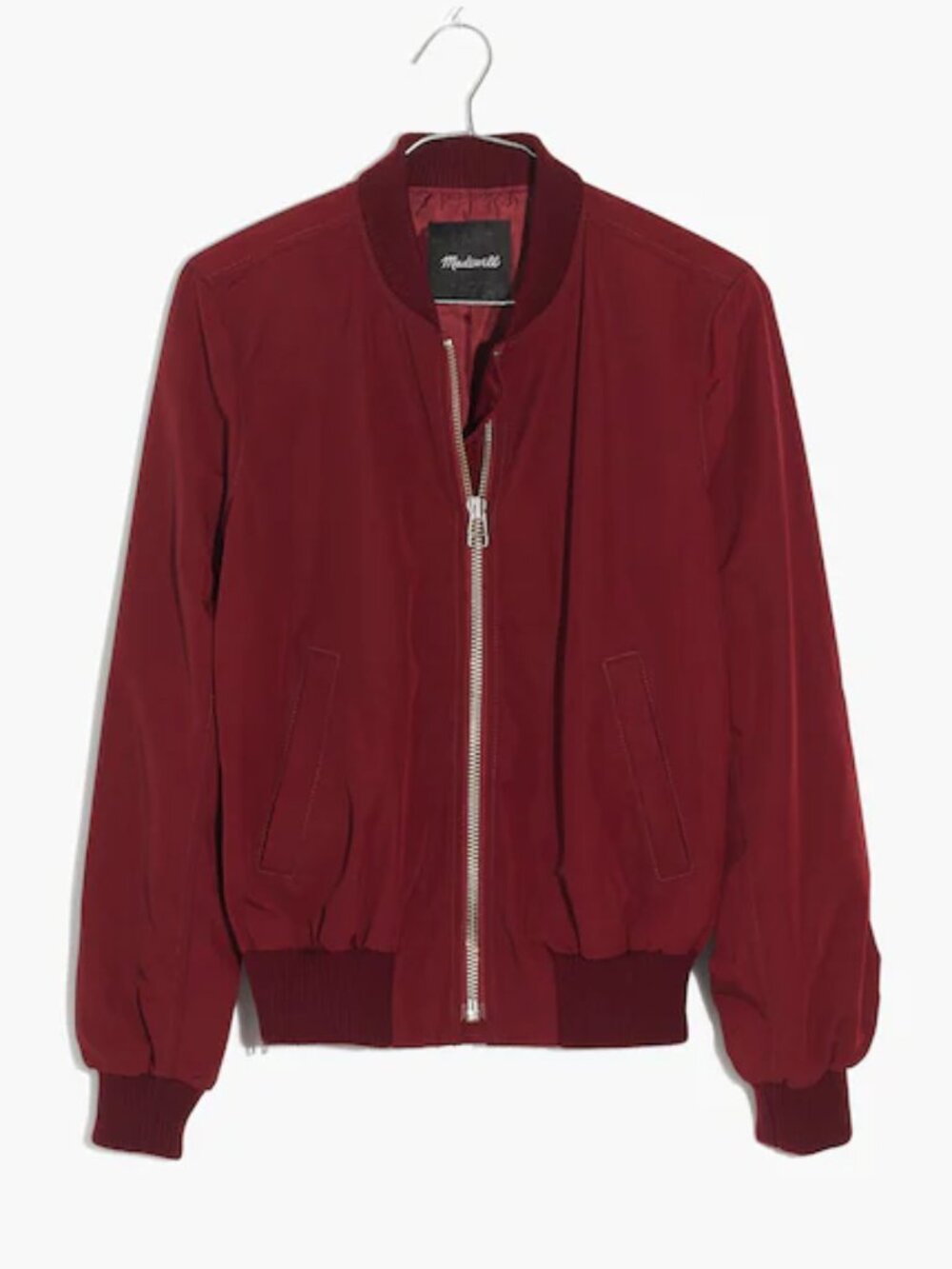 Madewell Side-Zip Bomber Jacket, Dusty Burgundy, Size Small